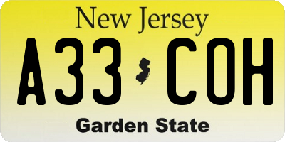 NJ license plate A33COH