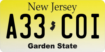 NJ license plate A33COI