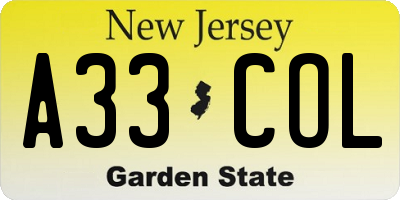 NJ license plate A33COL