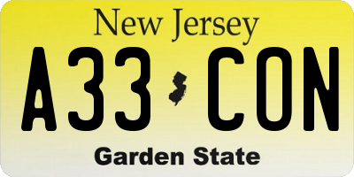 NJ license plate A33CON