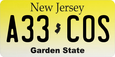 NJ license plate A33COS