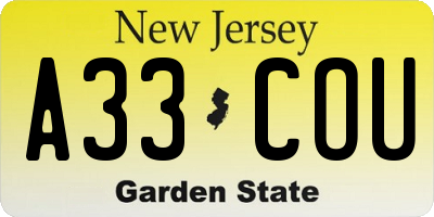 NJ license plate A33COU