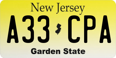 NJ license plate A33CPA