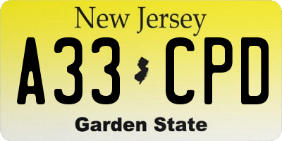 NJ license plate A33CPD