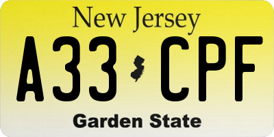 NJ license plate A33CPF