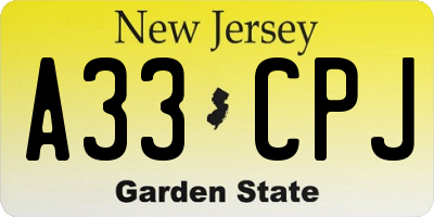 NJ license plate A33CPJ
