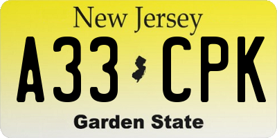 NJ license plate A33CPK