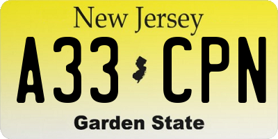 NJ license plate A33CPN