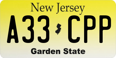 NJ license plate A33CPP