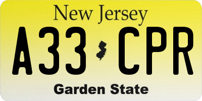 NJ license plate A33CPR