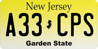 NJ license plate A33CPS