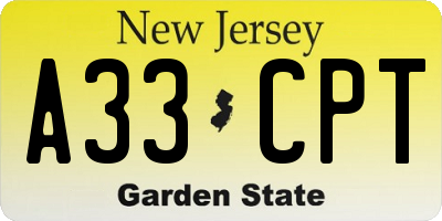 NJ license plate A33CPT