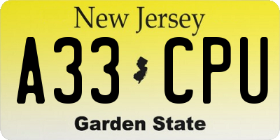 NJ license plate A33CPU