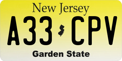 NJ license plate A33CPV