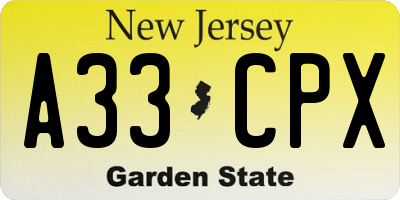 NJ license plate A33CPX
