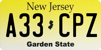 NJ license plate A33CPZ