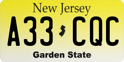NJ license plate A33CQC