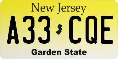 NJ license plate A33CQE