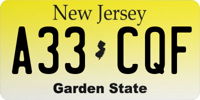 NJ license plate A33CQF