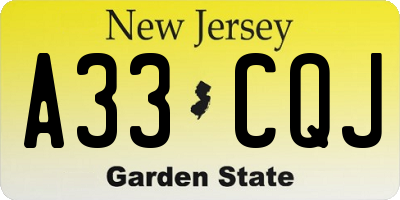 NJ license plate A33CQJ