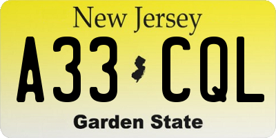 NJ license plate A33CQL