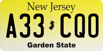 NJ license plate A33CQO