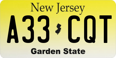 NJ license plate A33CQT