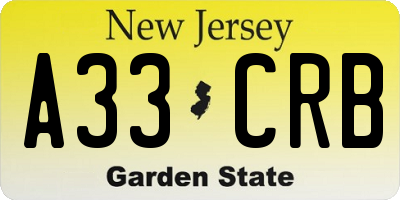 NJ license plate A33CRB