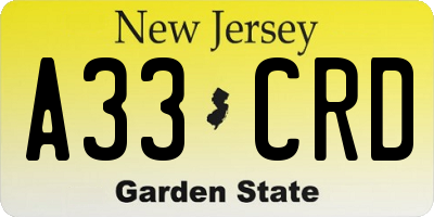 NJ license plate A33CRD