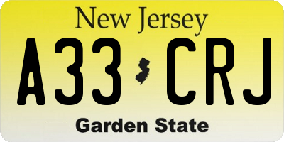 NJ license plate A33CRJ
