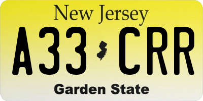 NJ license plate A33CRR