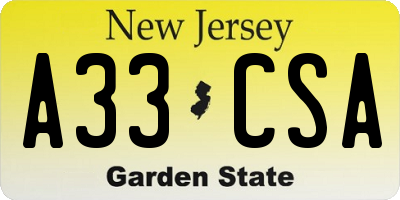 NJ license plate A33CSA