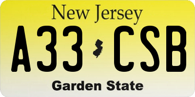 NJ license plate A33CSB