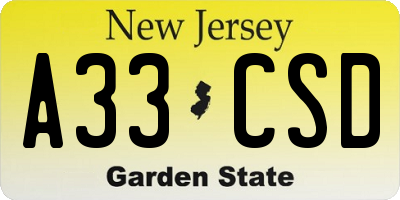 NJ license plate A33CSD