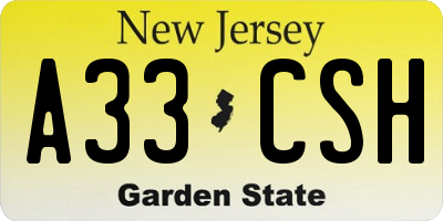 NJ license plate A33CSH
