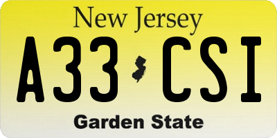 NJ license plate A33CSI
