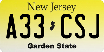 NJ license plate A33CSJ