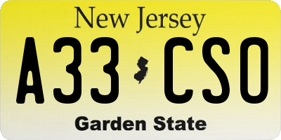 NJ license plate A33CSO