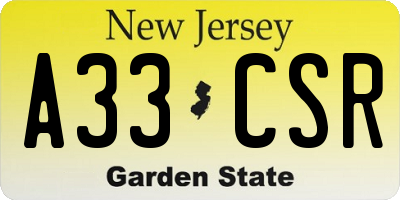 NJ license plate A33CSR