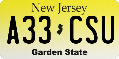 NJ license plate A33CSU