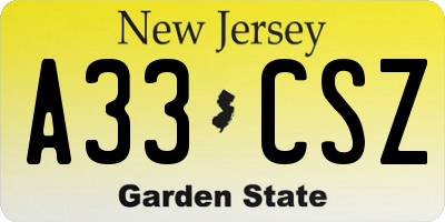 NJ license plate A33CSZ