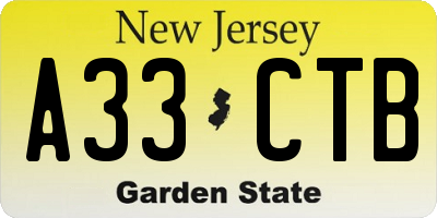 NJ license plate A33CTB