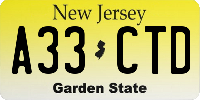 NJ license plate A33CTD