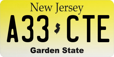NJ license plate A33CTE
