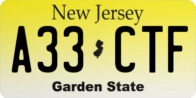 NJ license plate A33CTF