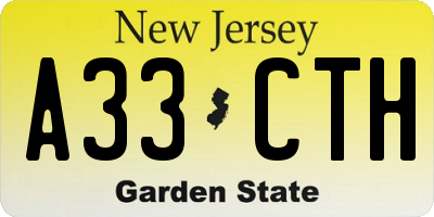 NJ license plate A33CTH
