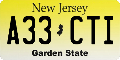 NJ license plate A33CTI