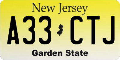 NJ license plate A33CTJ