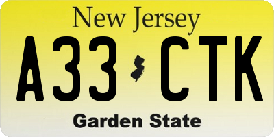 NJ license plate A33CTK