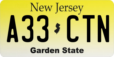 NJ license plate A33CTN
